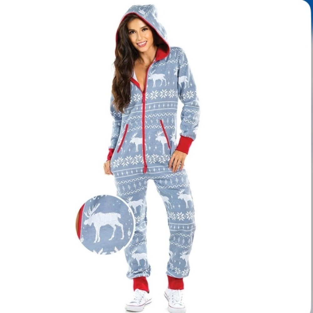 22.Christmas Pajamas Hooded One Piece Jumpsuit Onesie